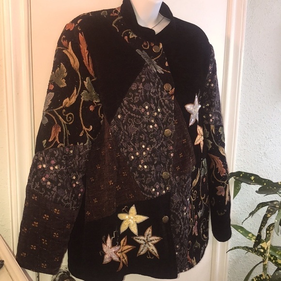 Alex Kim Boho Embroidered Beaded Blazer Jacket Size Medium Floral Patchwork - Picture 3 of 17